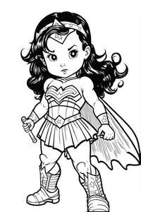 Kolorowanka dla dzieci z małą postacią Wonder Woman z Avengers do wydruku