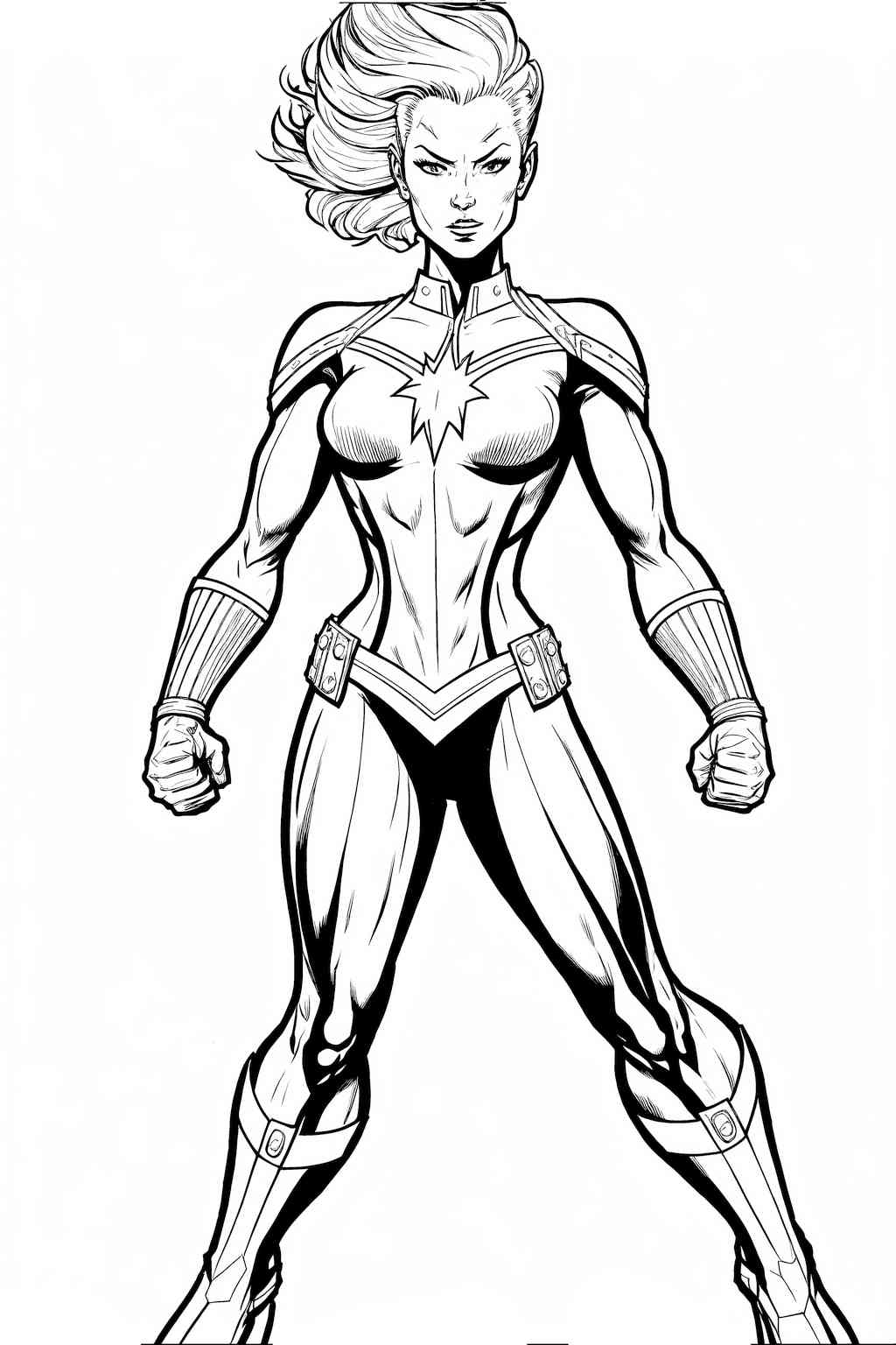 Kolorowanka Avengers z realistycznym portretem Kapitan Marvel jest dostępna do druku dla dziecka