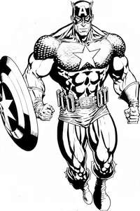 Kolorowanka Avengers z Kapitanem Ameryką z tarczą do druku to ładna i dokładna rozrywka dla dzieci