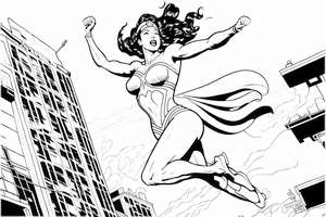 Kolorowanka Avengers ze skaczącą Wonder Woman, klasyczna i gotowa do wydruku dla maluchów