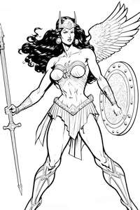 Kolorowanka do druku dla dzieci Wonder Woman z tarczą z Avengers