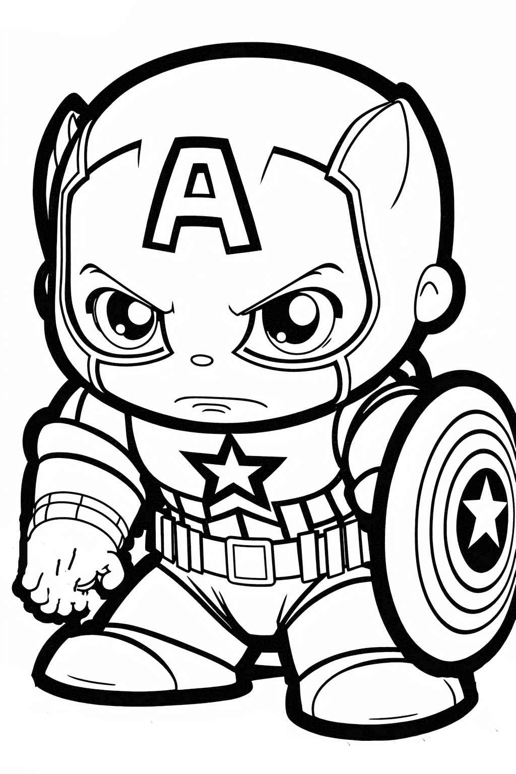 Kolorowanka Avengers ze złym małym Kapitanem Ameryką do druku dla dzieci
