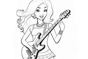 Kolorowanka Barbie gra na gitarze