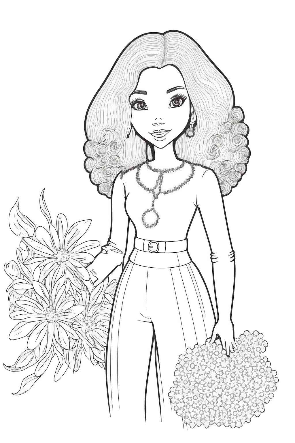 Piękna Barbie ma kwiaty kolorowanka
