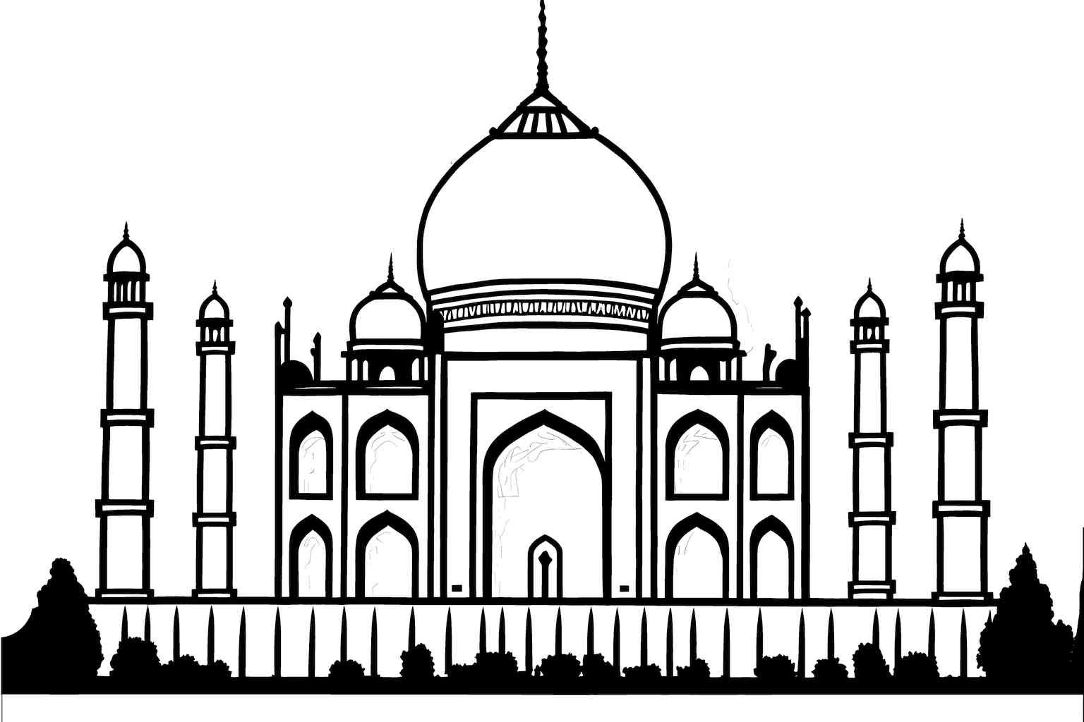 Piękny pałać Taj Mahal jako kolorowanka do druku