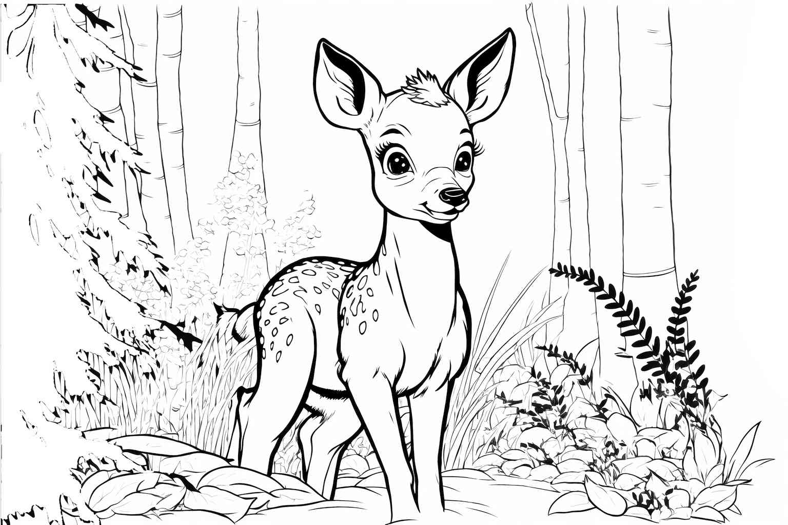 Jelonek Bambi w lesie do kolorowania