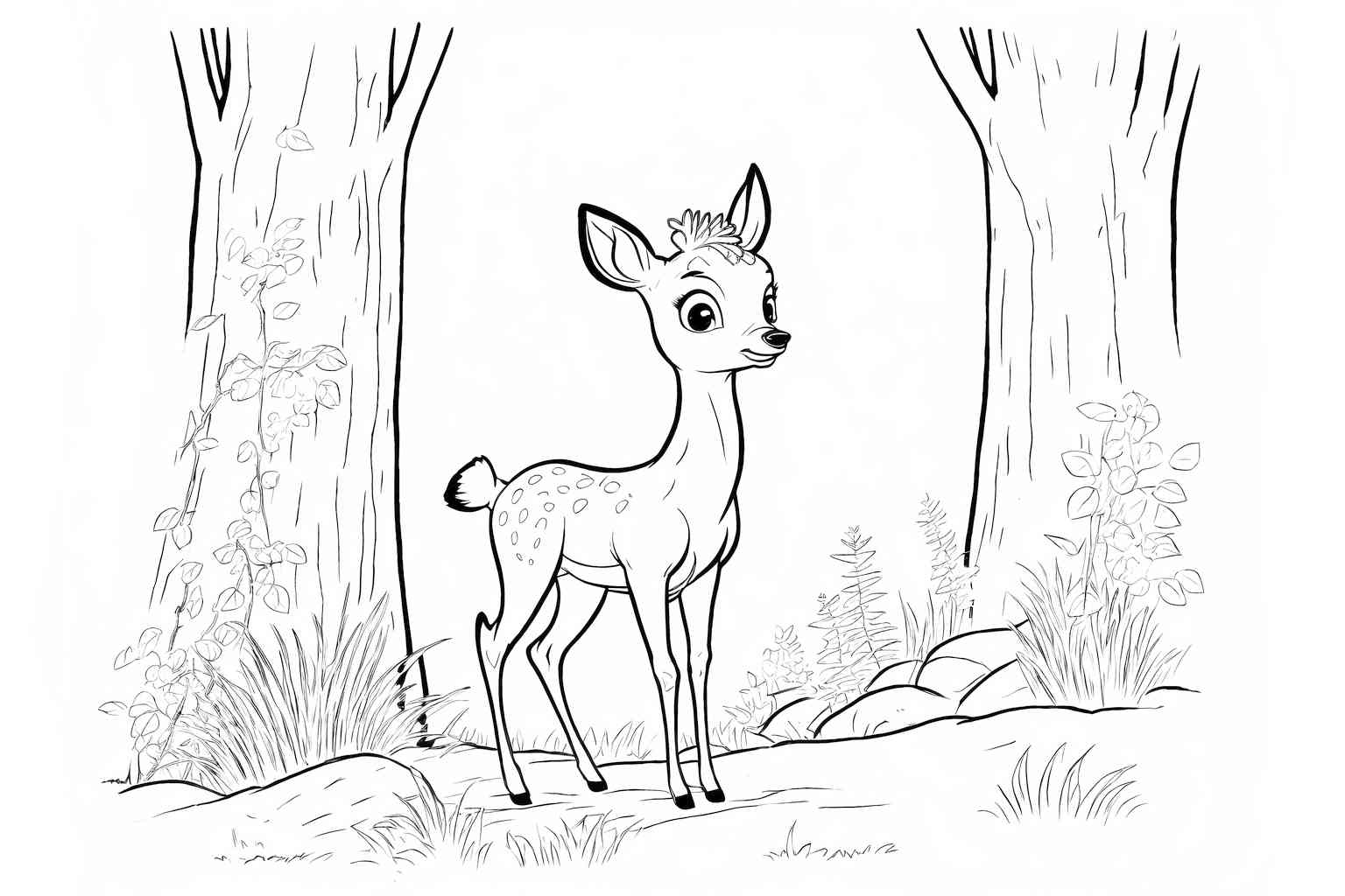 Bambi w lesie do kolorowania