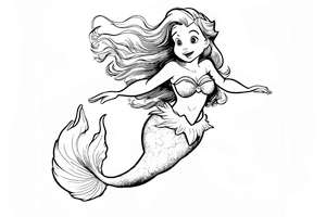 Pokoloruj małą Syrenkę pływającą jak ryba
