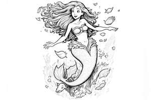 Dno oceanu do kolorowania z małą Syrenką