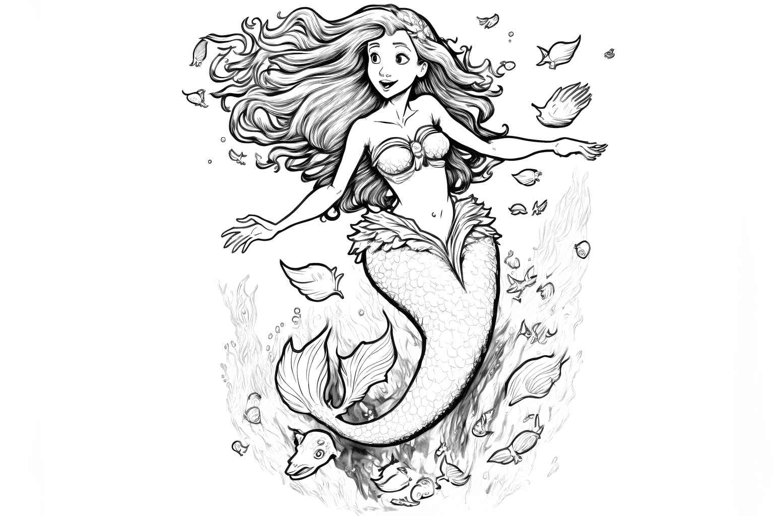 Dno oceanu z Małą Syrenką - kolorowanka