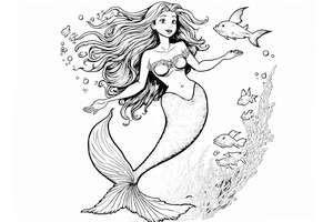 Koloruj i drukuj małą Syrenkę pod wodą