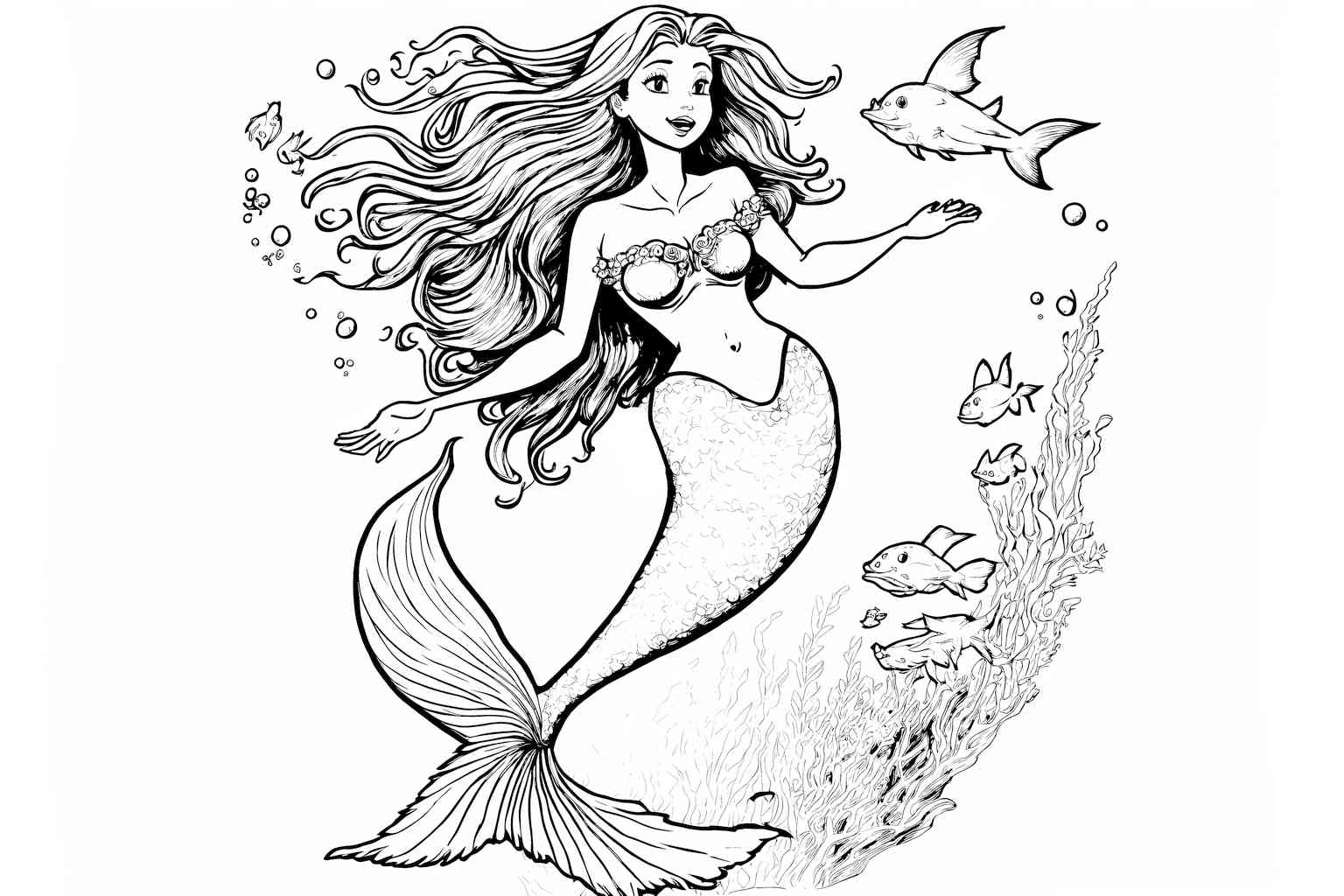 Mała Syrenka pod wodą do kolorowania