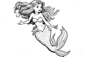 Kolorowanka do druku z małą Syrenką z bajki