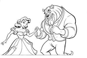 Piękna i Bestia w tańcu do malowania i wydruku