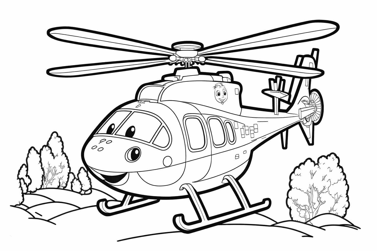 Klasyczny helikopter na kolorowance do druku dla dzieci, które lubią kolorować pojazdy