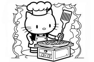 Hello Kitty organizująca grillowanie z przyjaciółmi w kolorowance