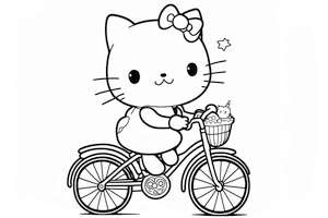 Hello Kitty jeżdżąca na rowerze po parku w malowance dla dziewczynek