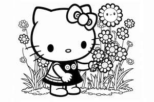 Hello Kitty uwielbiająca kwiaty w kolorowance dla dziewczynki