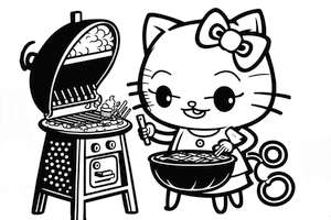 Hello Kitty biesiadująca podczas majówki przy grillu w kolorowance