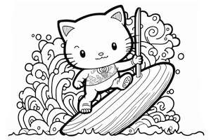 Hello Kitty pływająca na desce surfingowej w kolorowance