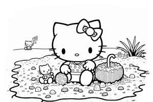 Hello Kitty opalająca się na plaży w kolorowance-malowance