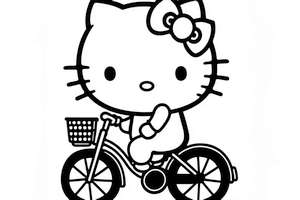 Hello Kitty przejeżdżająca na rowerze w kolorowance dla dziewczynki