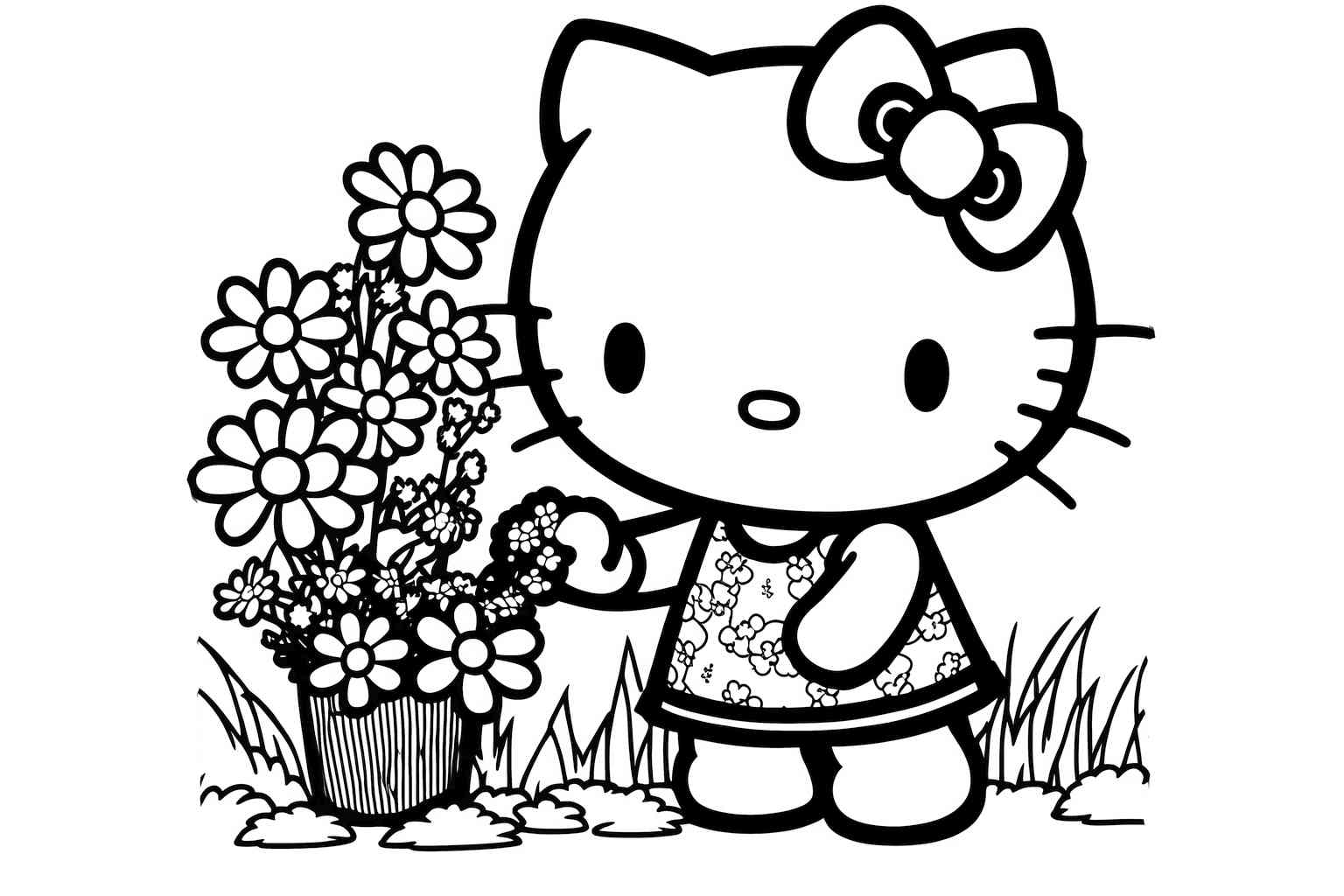 Hello Kitty sadzi kwiatki kolorowanka