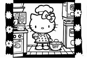 Hello Kitty eksperymentująca w kuchni w kolorowance dla dzieci