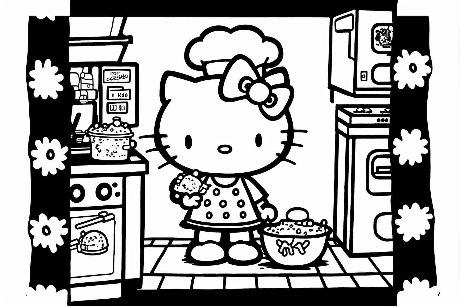 Hello Kitty jest w kuchni do druku kolorowanka