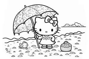 Hello Kitty z parasolką w kropeczki kolorowanka malowanka