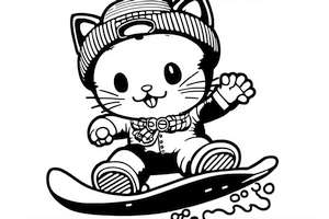 Hello Kitty na ekstremalnym snowboardzie w górach kolorowanka