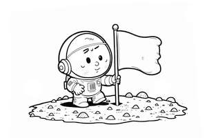 Astronauta wbija flagę na księżycu malowanka