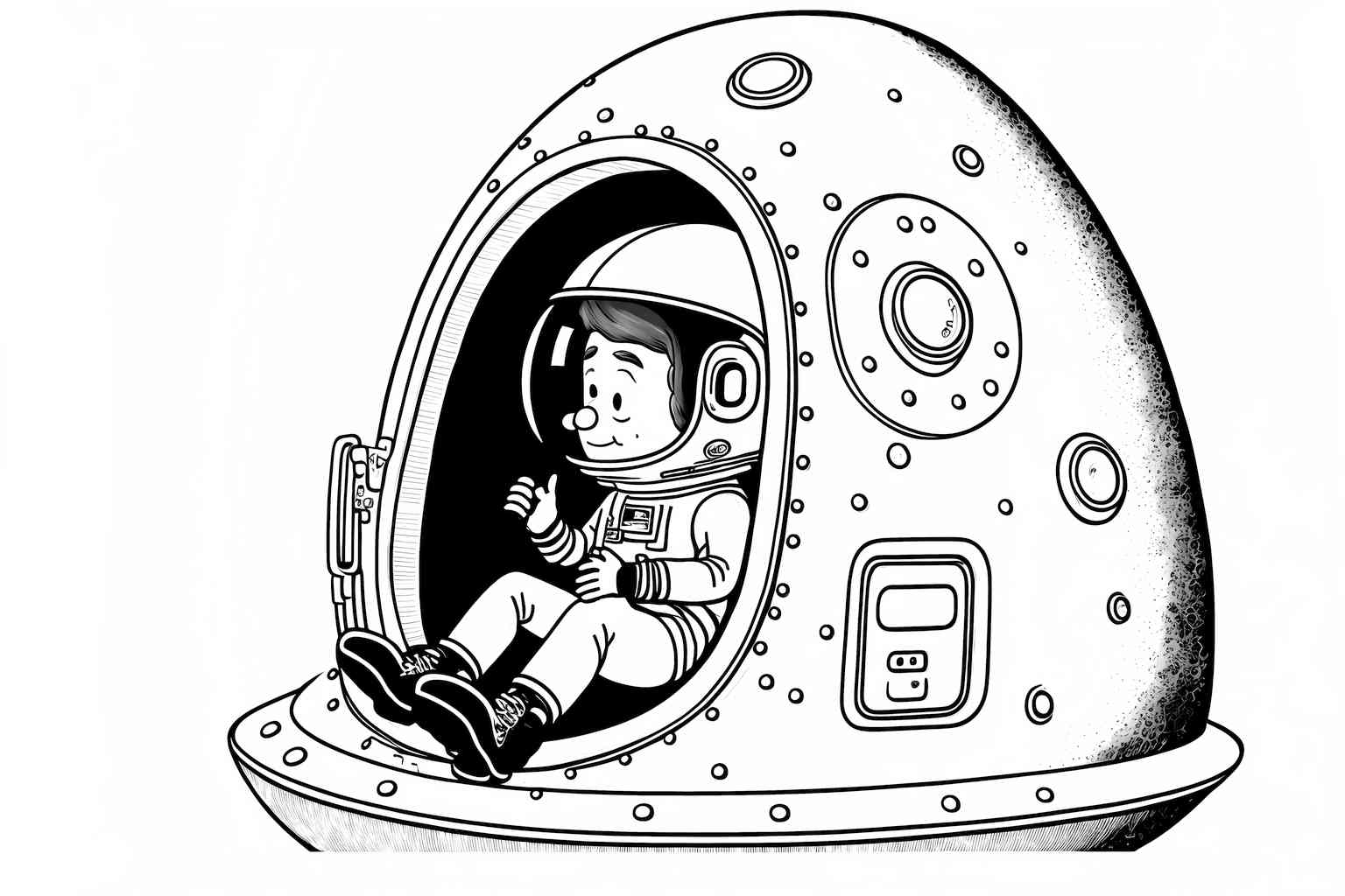 Astronauta w kosmosie w kapsule siedzi kolorowanka