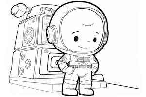 Wesoły astronauta w statku kosmicznym kolorowanka
