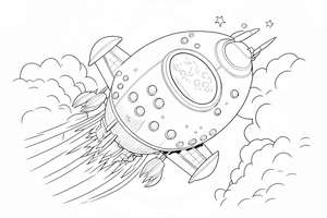 Rakieta szybko leci w chmurach dla chłopca i dziewczynki