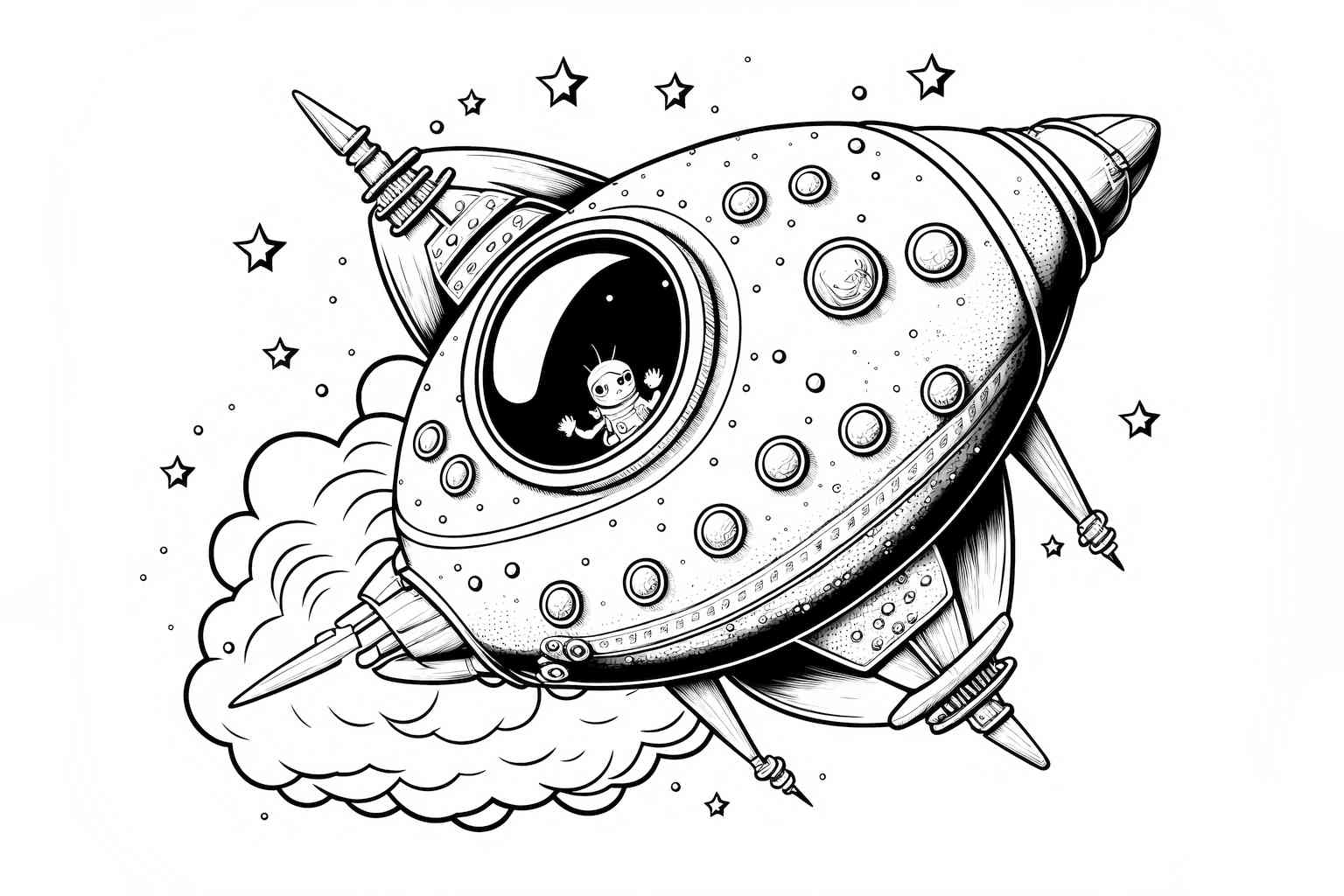 Kolorowanka kosmity w ufo wśród gwiazd