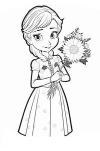 Drukuj kolorowankę Elsy trzymającej kwiaty