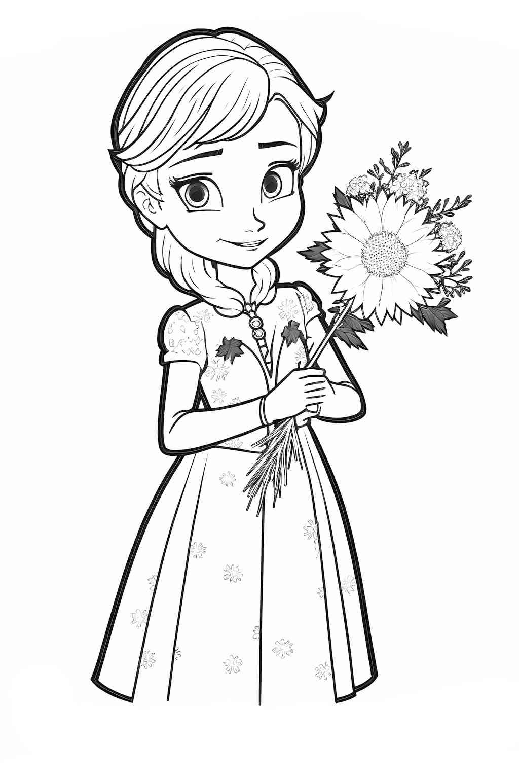 Elsa trzyma kwiaty - kolorowanka