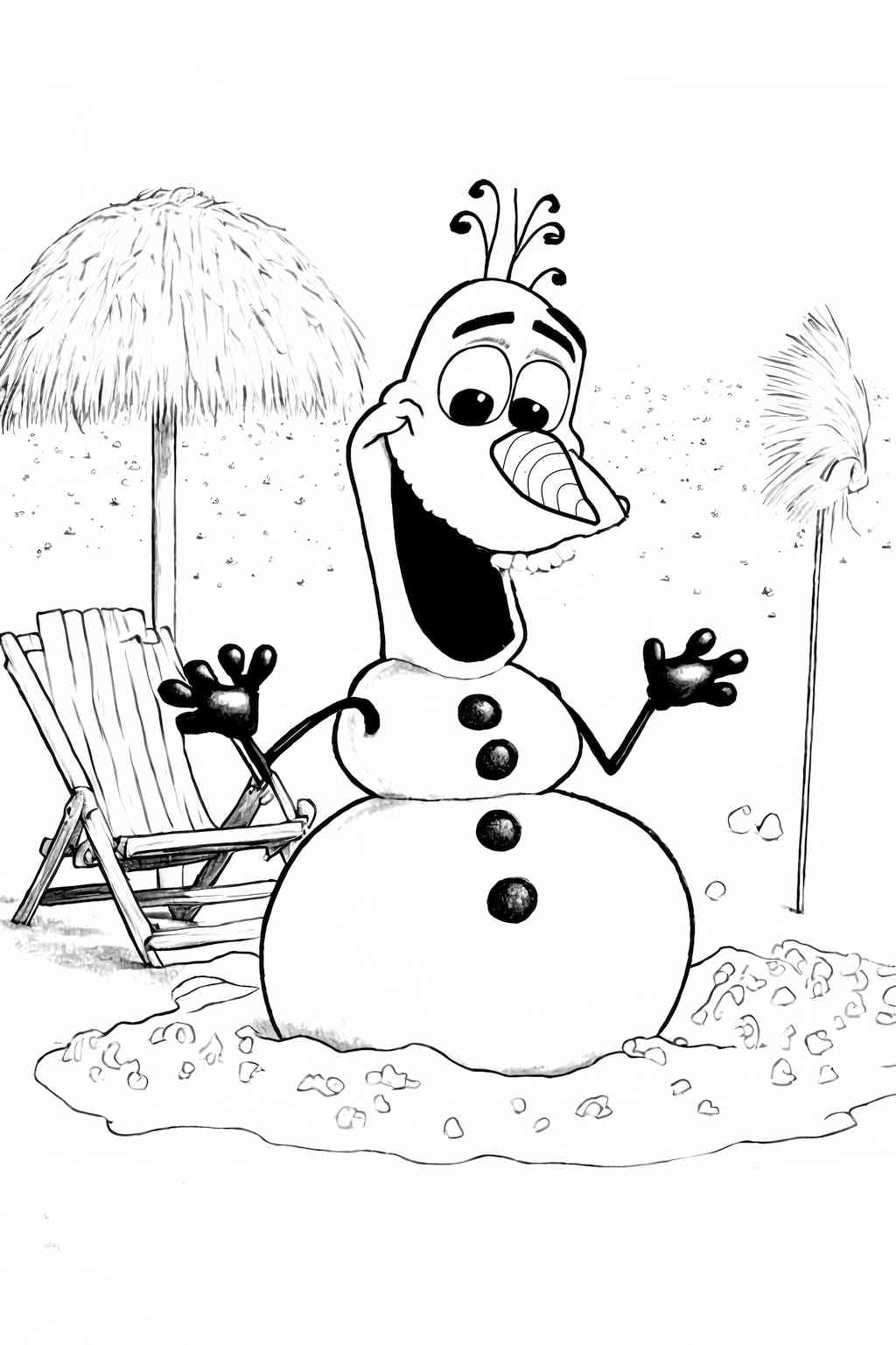 Bałwanek Olaf na plażdy do kolorowania