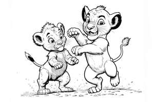 Nala i Simba jako młode lwiy do kolorowania