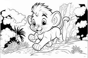 Simba biegnie co sił w kolorowance do druku