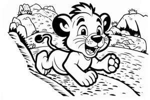Mały Simba biegnie w kolorowance dla dziecka