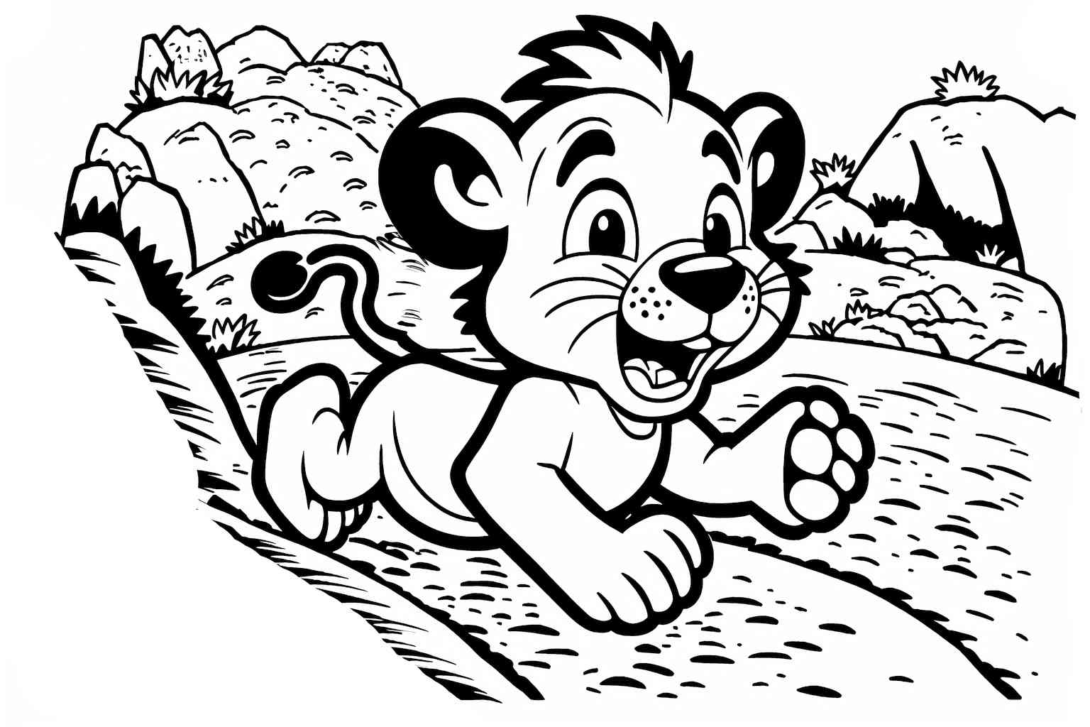 Pędzący Simba w klasycznej kolorowance