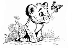 Motylek ucieka przed Simbą do pokolorowania