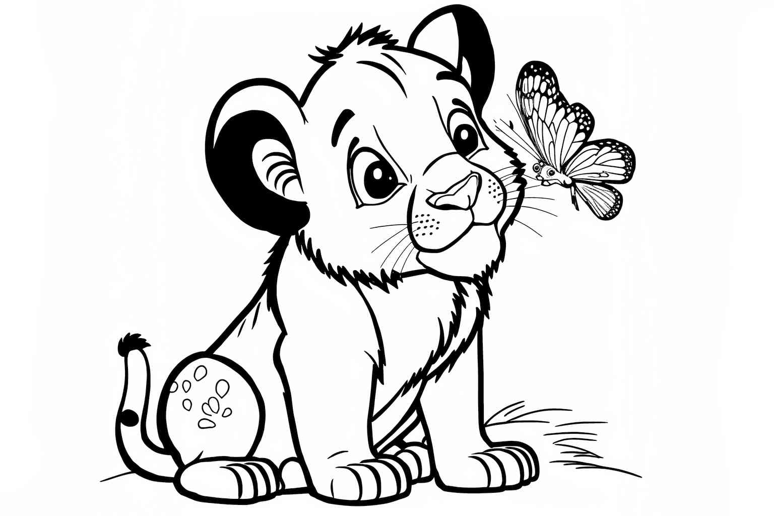 Kolorowanka z Simbą obserwującym motyla