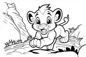 Biegnący Simba w klasycznej odsłownie kolorowanki