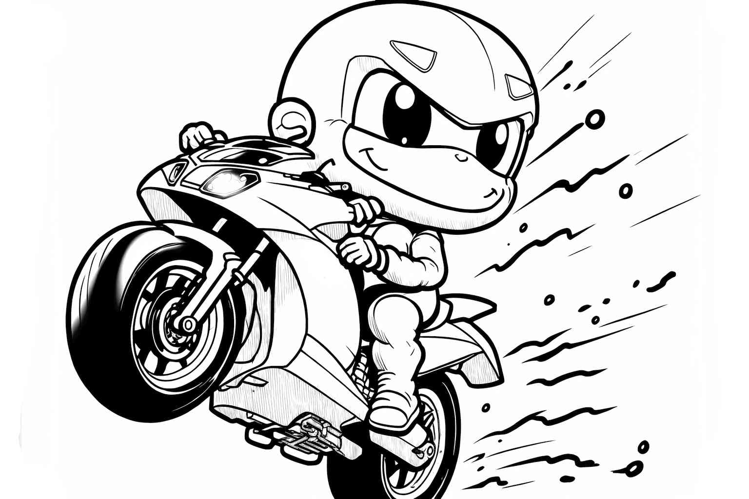 Kolorowanka do druku dla dzieci z rysunkiem skaczącego motocykla