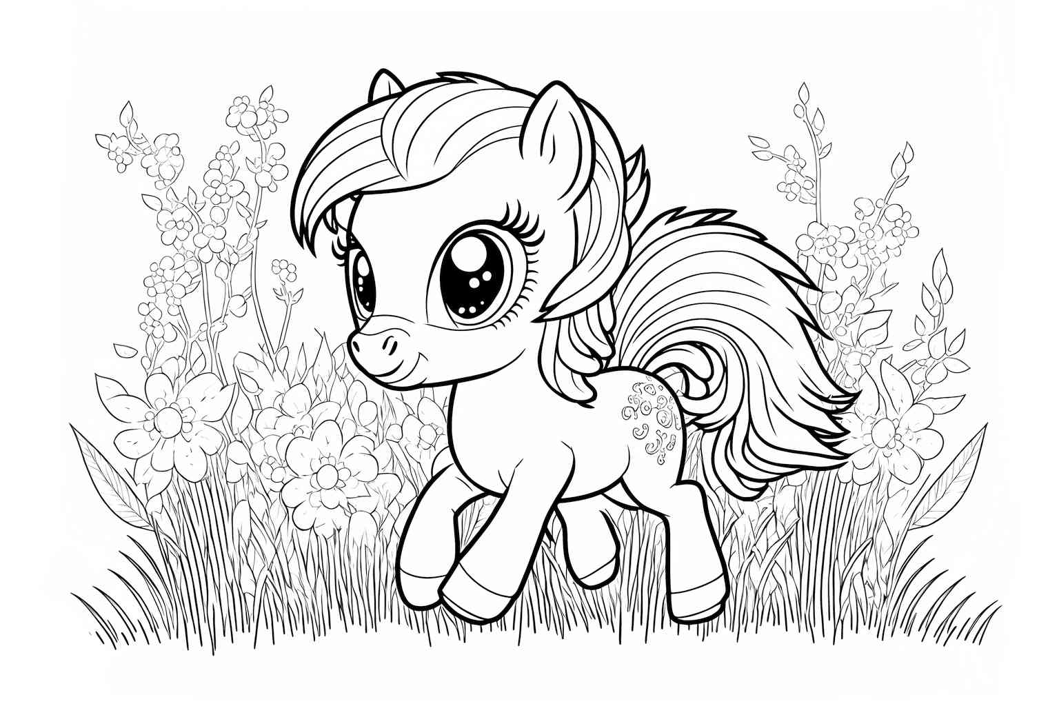 My little pony to kolorowanka z kucykiem biegającym po łące, dostępna do wydruku