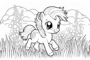 Kolorowanka my little pony z kucykiem na trawie to klasyczna forma zabawy dla miłośników tych uroczych kucyków