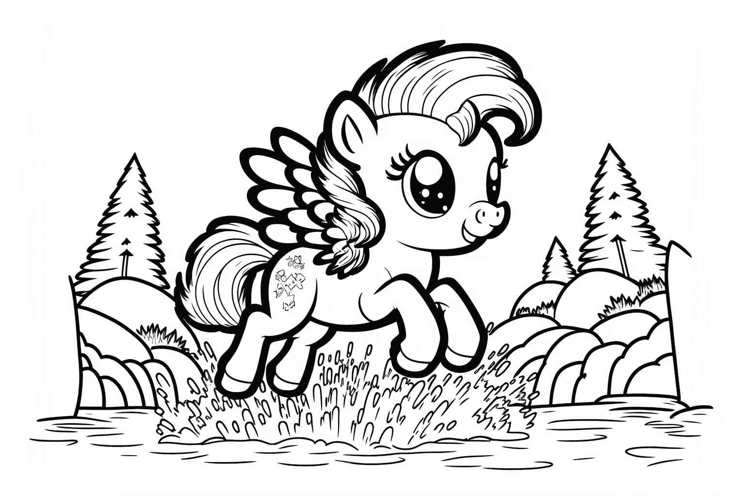 My Little Pony kolorowanka ze skaczącym kucykiem jest ładna i łatwa dla dziecka